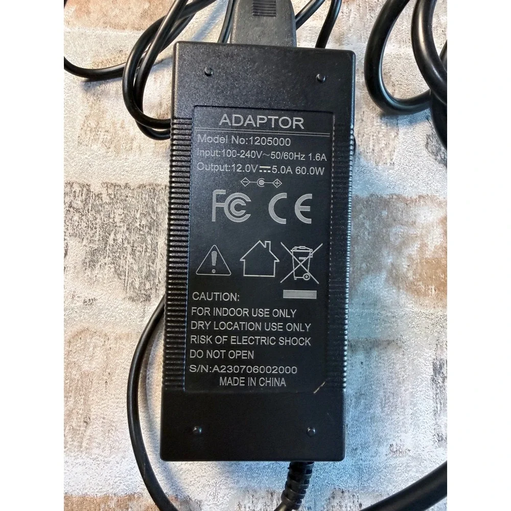 12V 5A 60W AC DC‎ Power Adapter Supply Model 1205000 Universal Barrel Plug Black